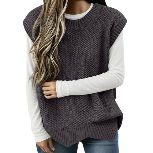 Generisch Pullover Damen Weste Strickpullover Strickweste Warme Frauen Pullunder Strickpulli Casual Tanktop Pulli Oberteile Gerippter Winter Herbst...