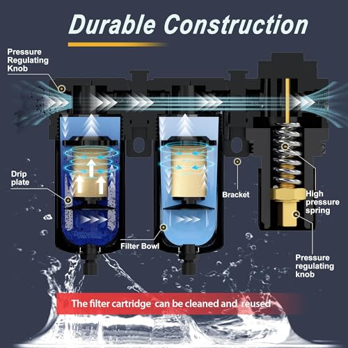 NEWPO 1/2" NPT Air Dryer for Compressor, Water Sepatator for Air Compressor, Air Pressure Regulator with Gauge,Double Brass Filter 5 Micron Filter Cartridge,Semi-Auto Drain by NEWPO - Image 5