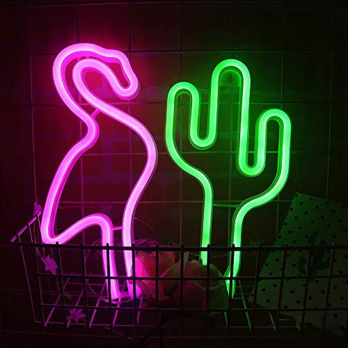 ENUOLI LED Flamingo rosa Neon e cactus verde