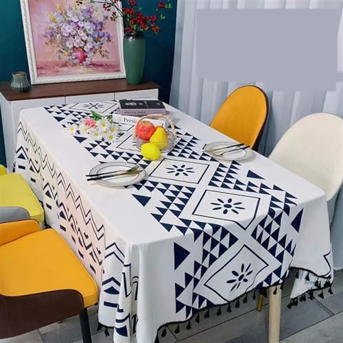 Nappe lavable rectangulaire coton lin décoration cuisine à pompons - 3