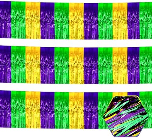 3 Pack 10 Long Black Metallic Foil Fringe Garland Wall Hanging Tassle Banner, Bridal Shower, Valentine's Day Parade Floats, Birthday, Theme Party, New Year Party Decorations
