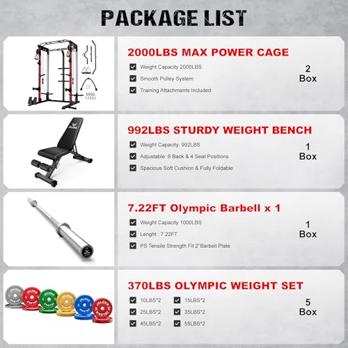 Image of JELENS C21 Power Cage, 2000LBS Multi-Function Power Rack with Independent Dual Pulley System, All-in-One Squat Rack for Cable Crossover, Home Gym Workout Machine