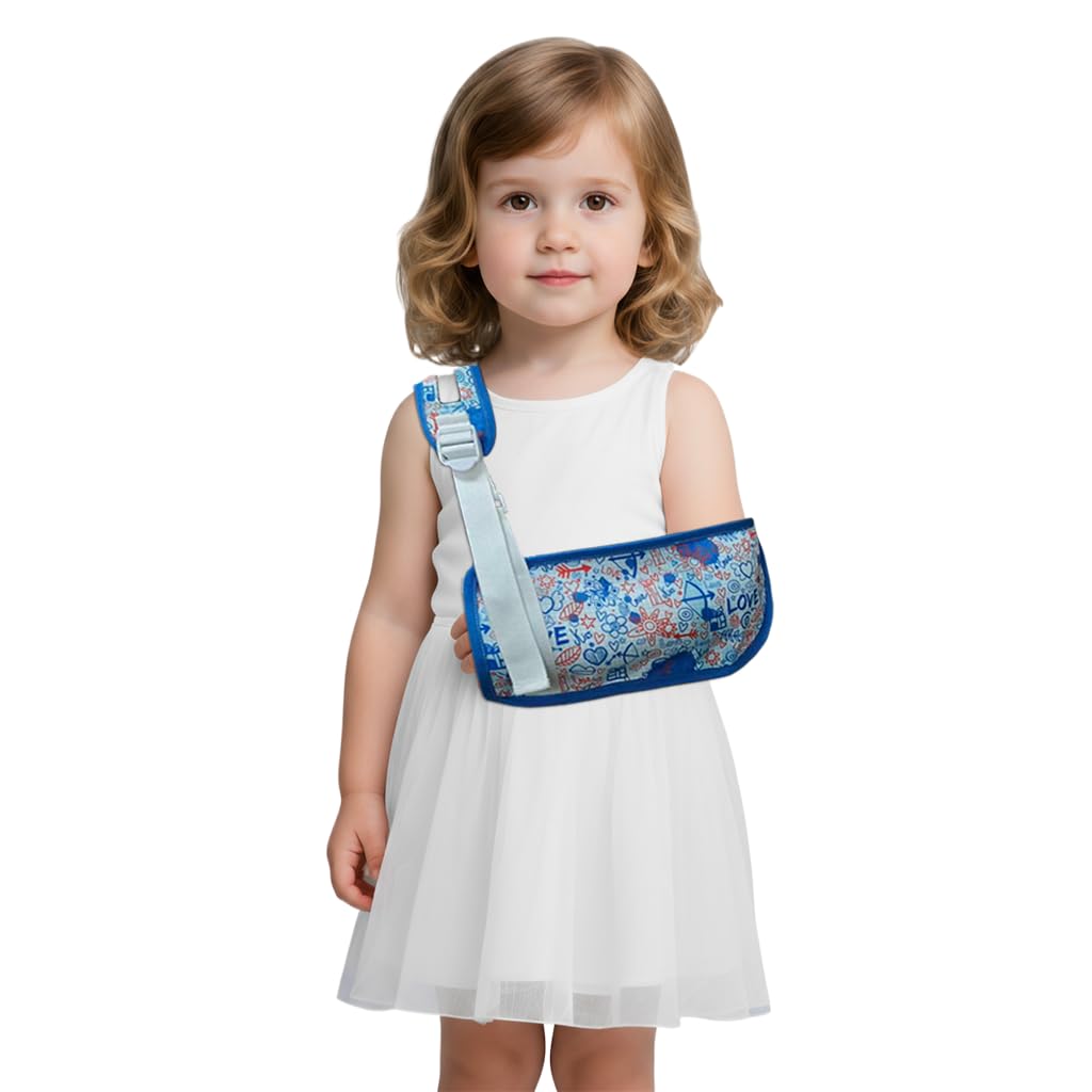 Arm Sling for Kid Shoulder Immobilizer with Portable Brace,Adjustable Arm Sling for Shoulder Injury Shower for Recovery,Children Support Brace for Elbow Injury Shoulder Sling(Blue heart, Small)