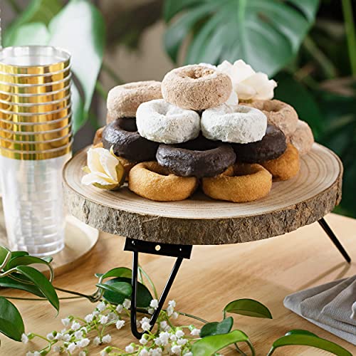 Timber Tree 10 Inch Wood Cake Stand For Dessert Table - Round Rustic Cake Holder Tray Wooden Serving Platter Pedestal Centerpiece Decoration With Sturdy Hinged Metal Legs For Wedding Cakes #TOP6