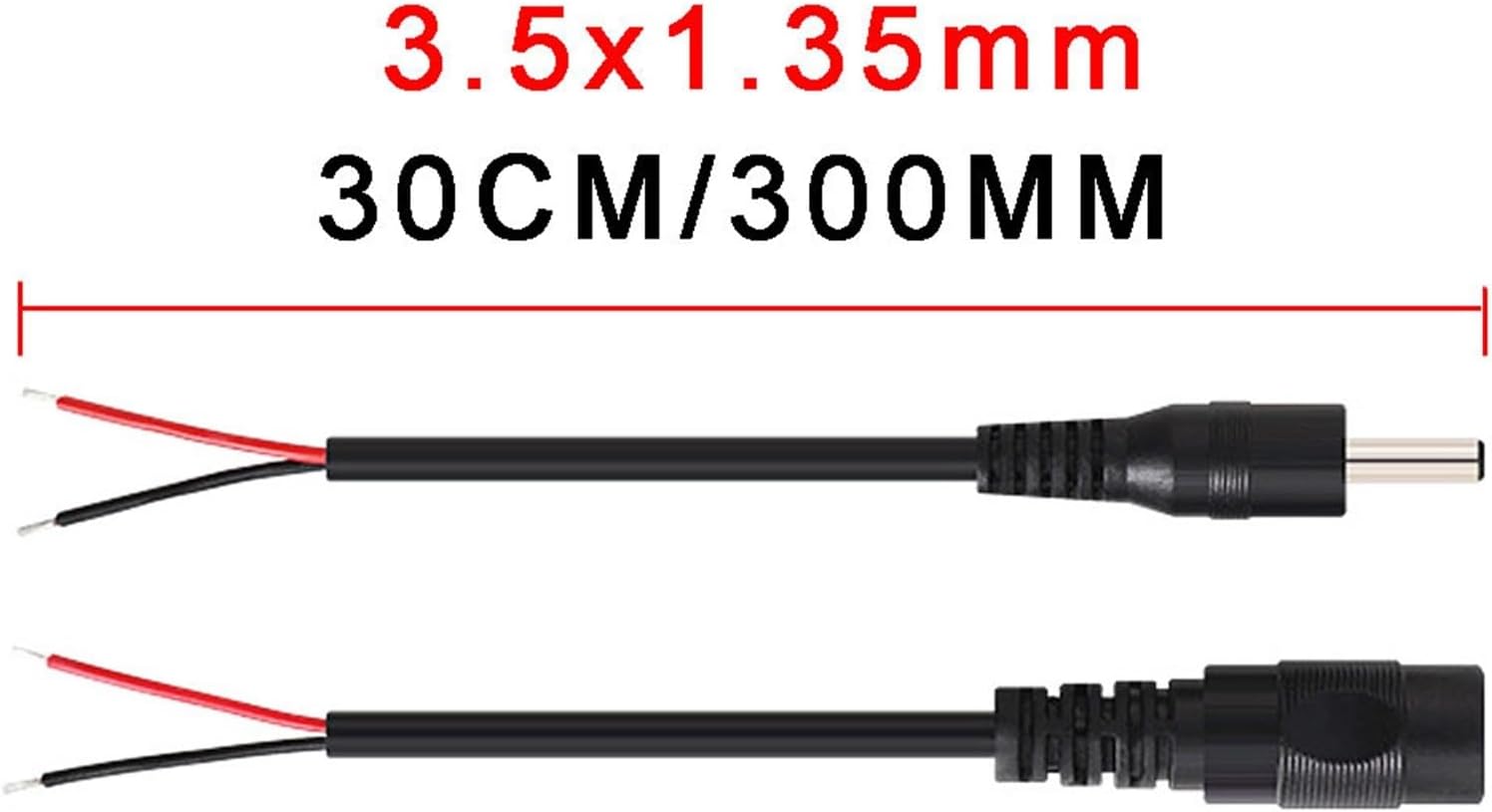 2Pcs 30CM 22AWG DC Power Wire Jack Charging Cable 3.5 * 1.35mm/4.0 * 1.7mm DC Male Female 2Pin Solder Extension Cord Adapter(2Pcs 3.5x1.35 Female)