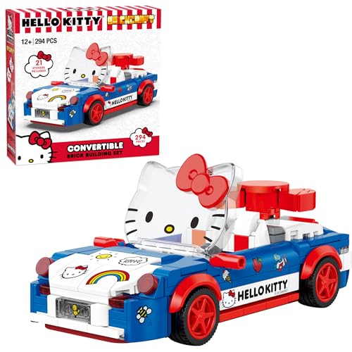 Brickcraft Officially Licensed Sanrio Hello Kitty Convertible Car Building Set 294-Piece Multicolor Brick Kit with Detailed Character Face Sticker Sheet Included
