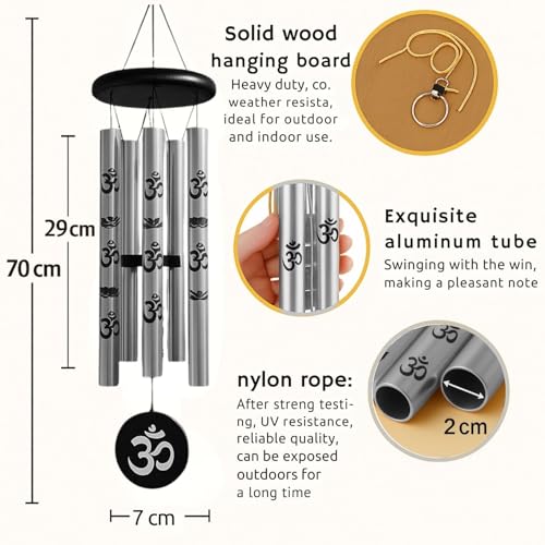 Image of 27inch Big Wind Chime for Home & Balcony Hanging - 5 Pipe OM Design Wind Chime for Positive Energy & Melody Sound (Silver)