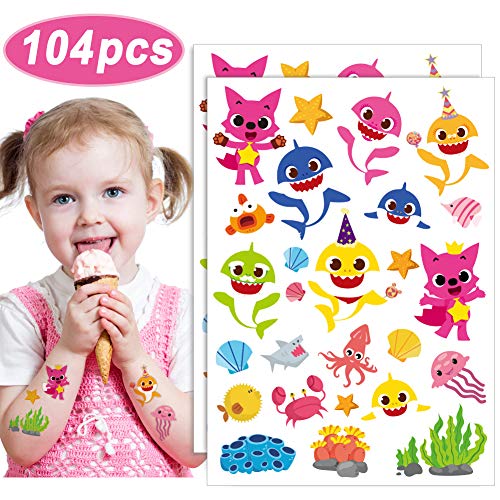 Baby Cute Shark Party Supplies Temporary Tattoos for Kids 104 Tatoos Party Favors & Birthday Party Decorations