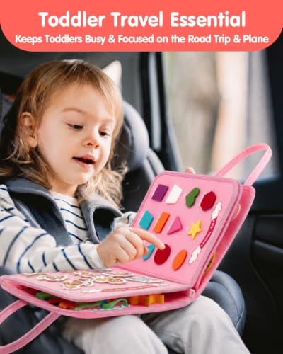Image of hahaland Busy Board Montessori Toys Busy Book Toddler Girl Gifts Travel Toy | Toddlers Educational Learning Toys with Life Skills, Alphabet, Number, Shape, Color, Weather, Detachable Pages for Car Ride