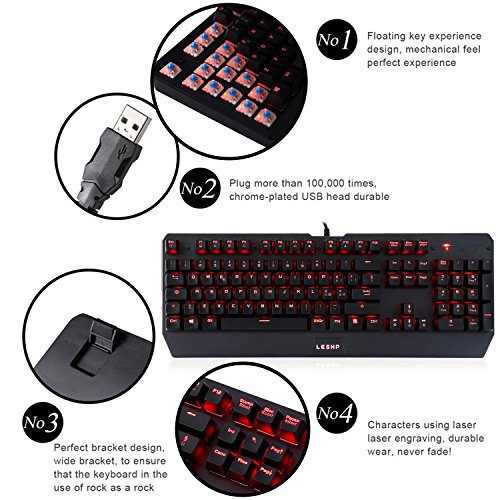 LESHP Tastiera Italiana per Gaming USB - Alte Performance – Colori da Videogioco e Retroilluminata – Tastiera da Gioco – Tastiera per Videogame, PC PS4 Windows, Mac - Nuova 2018 Versione (Nero)