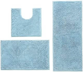 Bathroom Mat, Bathroom Non-slip Mat, Bath Mat Set 3 Pieces Absorbent Non-Slip Bath Mat Toilet Rug Bath Rug for Bathroom, Bedroom, Kitchen, 20x20in 50x50cm/16x24in 40x60cm/20x32in 50x80cm (Light Blue)