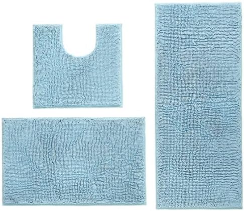 Bathroom Mat, Bathroom Non-slip Mat, Bath Mat Set 3 Pieces Absorbent Non-Slip Bath Mat Toilet Rug Bath Rug for Bathroom, Bedroom, Kitchen, 20x20in 50x50cm/16x24in 40x60cm/20x32in 50x80cm (Light Blue)