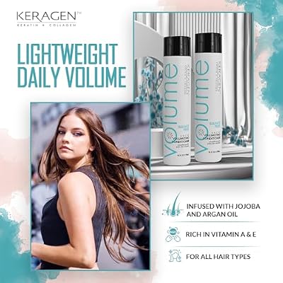 KERAGEN - Volumizing Conditioner for Fine Hair with Keratin and Collagen, Sulfate Free 10 Oz - Add Thickness, Hydrates and Enhances Hair Volume, with Panthenol, Vitamins, and Jojoba Oil