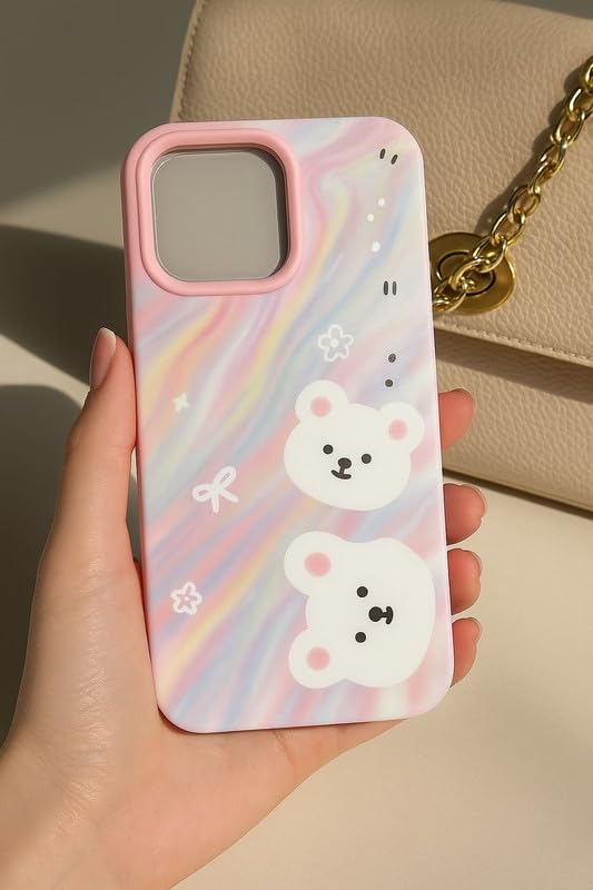 Image of COVERLY for iPhone 14 Plus 3D Pastel Rainbow Teddy Bear Phone Case, Luxury Texture Trendy Retro Cute Fashion Artistic Kawaii Aesthetic Design Heart Princess Cover for Apple iPhone 14 Plus