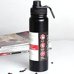 Garrafa de Água Térmica Aço Inox Esportiva Academia Isolada a Vácuo Aço Inox 304 de 800ml (PRETA 1321)