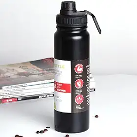 Garrafa de Água Térmica Aço Inox Esportiva Academia Isolada a Vácuo Aço Inox 304 de 800ml (PRETA 1321)
