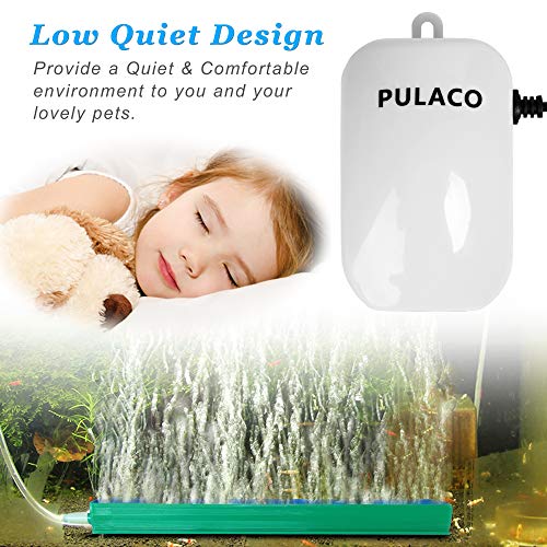Pulaco Ultra Quiet Mini Aquarium Fish Tank Air Pump For 1-20 Gallon Fish Bowl With Air Tube Air Bubbler Stone Check Valve #TOP1