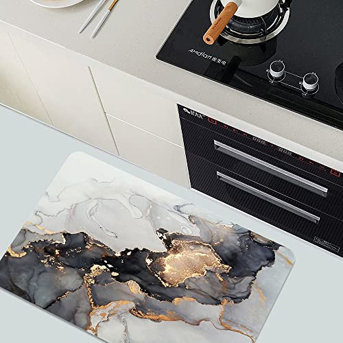 Shenwsan Diatomaceous Earth Bath Mat ，Black White Gold Marble Super Absorbent Fast Drying Non-Slip Diatomite Mud Bathroom Floor Rugs，Office Doormat Kitchen Dining Living Hallway Area Rug,40Cm×60Cm #TOP5