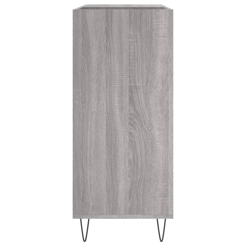 Armadio per dischi grigio sonoma, 84,5 x 38 x 89 cm, in legno con piastra superiore stabile e gambe in ferro, ideale per vinile, CD, DVD, media, TV, giochi, soggiorno, spazio di