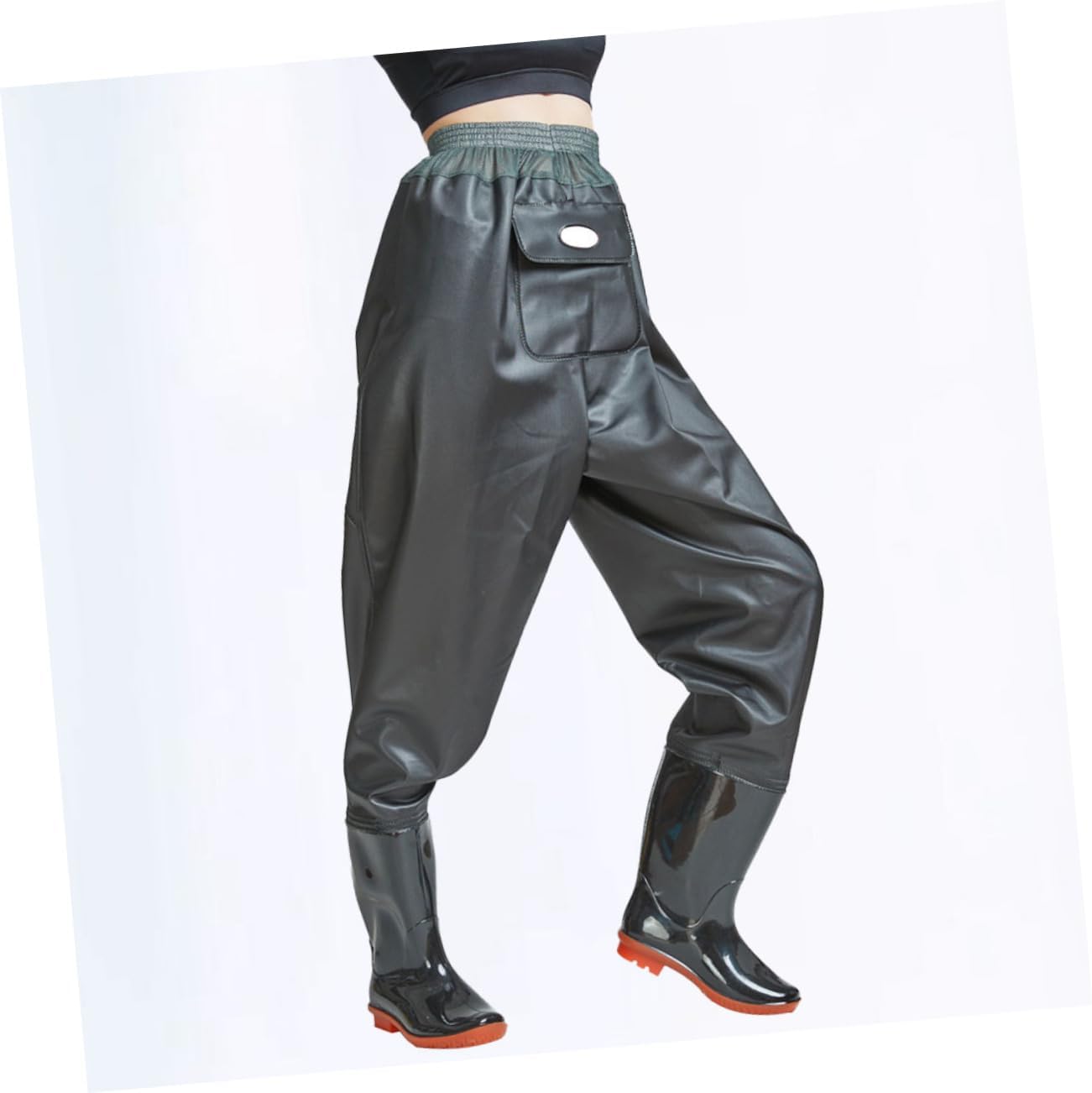 LIOOBO PVC Wading Pants with Sole Boots, Breathable Waist-High Fishing Gear | Outdoor Use, Easy to Carry and Clean, Comfortable Wear, Size 45, Outer Black