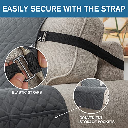 Xineage Quilted Sofa Cover Waterproof Couch Covers For 3 Cushion Couch, Super Soft Washable Slipcover With Pockets & Non-Slip Elastic Straps, Dog Pets Proof Thick Furniture Protector (Sofa, Dark Grey) #TOP2