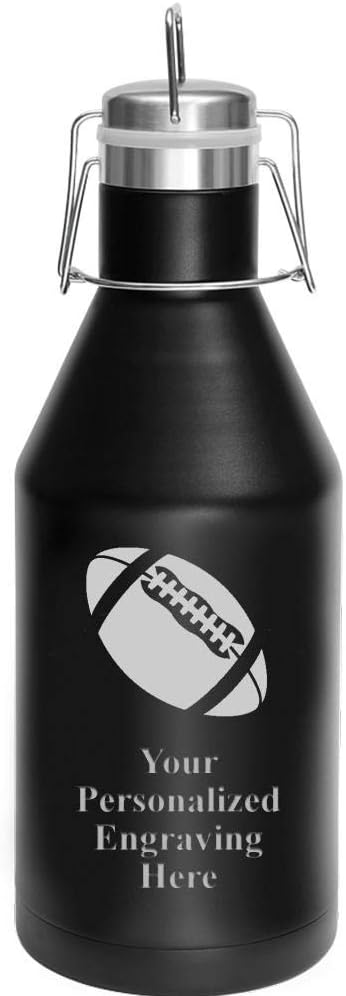 Custom Football Growler, 64 oz Custom Football Stainless Steel Growler, Engraving Included