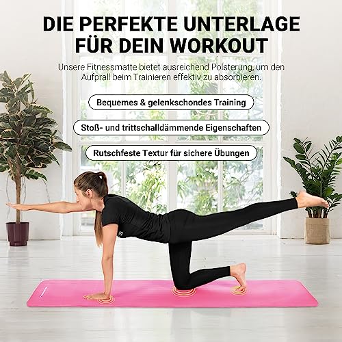 Foto von MSPORTS Gymnastikmatte Premium inkl. Tragegurt + Übungsposter + Workout App I Hautfreundliche Fitnessmatte 190 x 60 x 1,5 cm - Pastellpink - Phthalatfreie Yogamatte