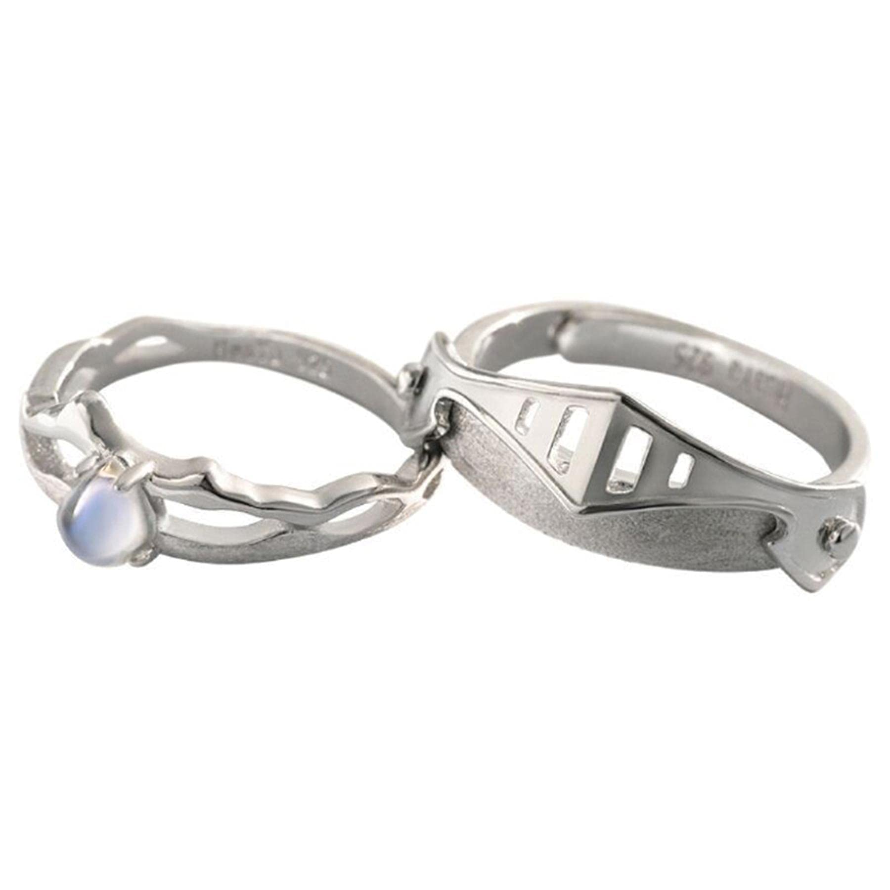 WXKAGF 2 Anillos de Banda Abierta a Juego para Amantes de la Princesa y el Caballero de Piedra Lunar, Anillos de Pareja, Anillo de Boda, Anillo de Promesa Ajustable