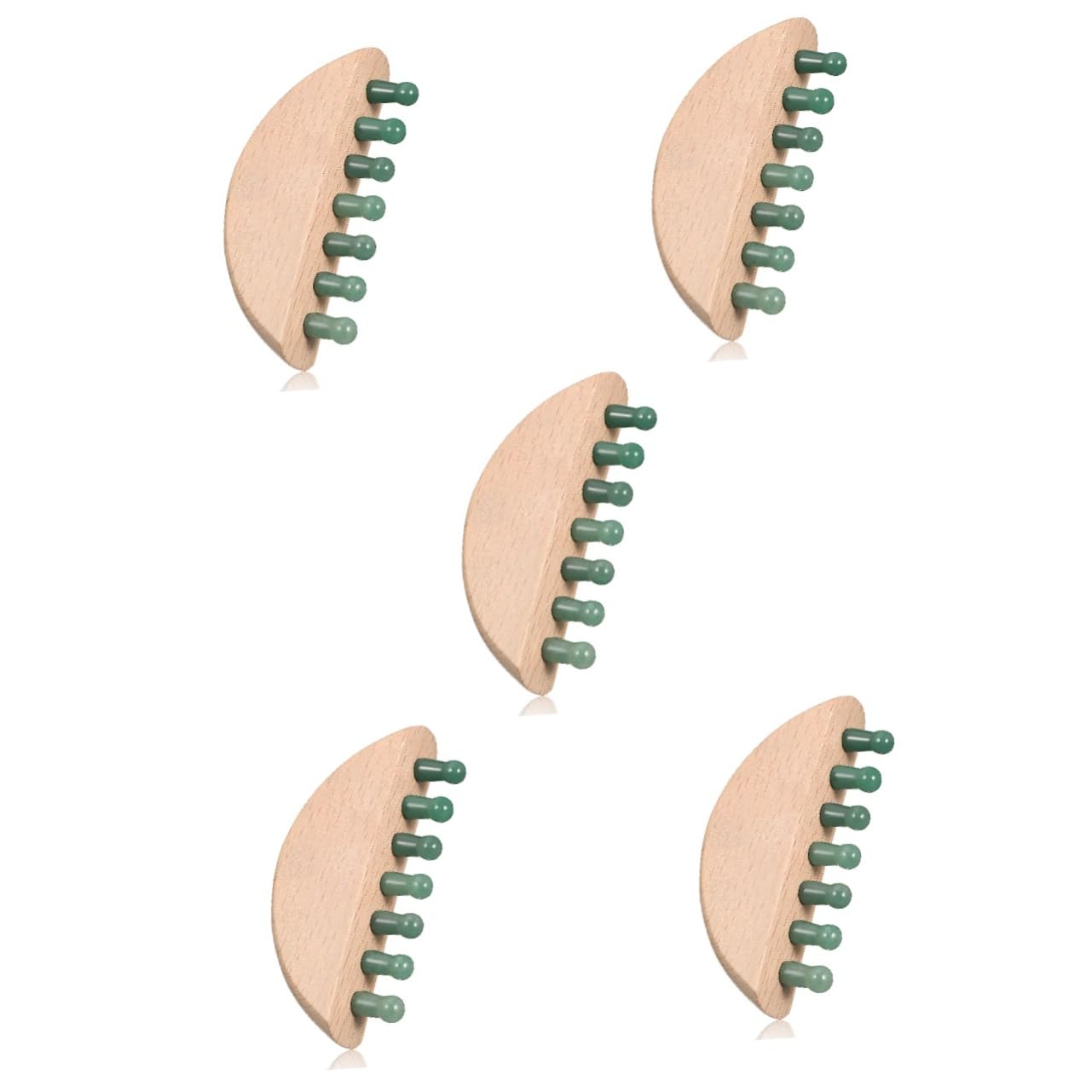 5stücke Kopfhautmassagekamm Jade Zähne Ergonomischer Holzgriff Sanfte Kopfhautmassage Tragbares Massagewerkzeug Für Entspannung Und Durchblutungsförderung