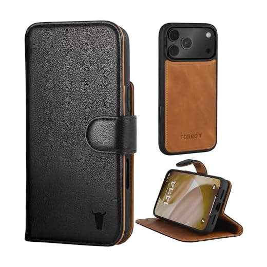 TORRO Leather Case Compatible with iPhone 17 Pro Max 6.9” 2025 – Leather Bumper Case with Detachable Wallet Cover with Stand and Card Slots (Compatible with Official MagSafe Chargers) - Black