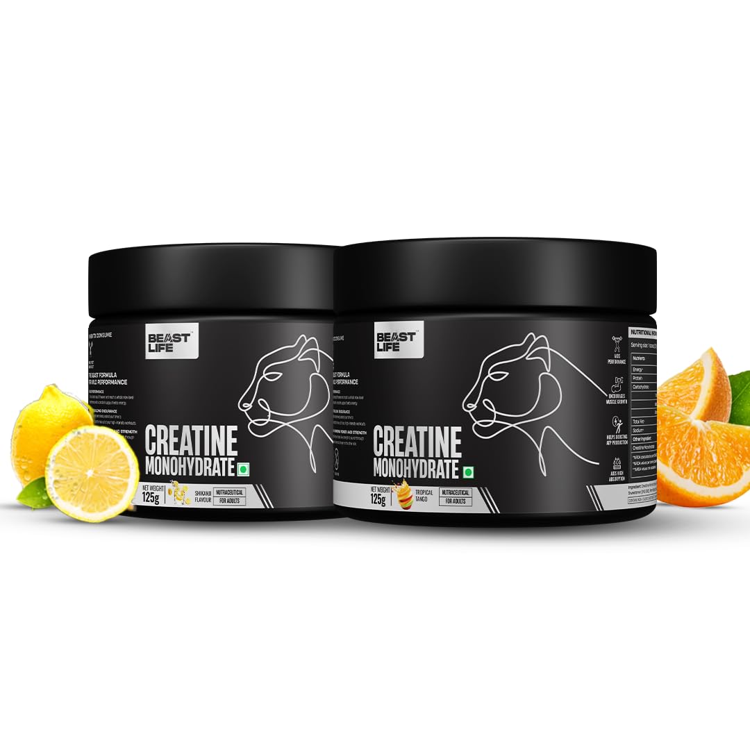 BeastLife Creatine Monohydrate | Super Micronised | 2 Flavours (125g X 2) | Rapid Absorption | Muscle Strength & Recovery | Shikanji + Tropical Tango | For Men & Women | Lab Tested | 66 Servings-image-43