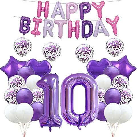 10th Birthday Balloon 10th Birthday Decorations Purple 10 Balloons Happy 10th Birthday Party Supplies Number 10 Foil Mylar Balloons Latex Balloon Gifts for Girls,Boys,Women,Men Cover