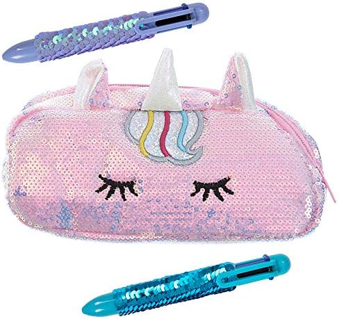 YOUKAI Cut Unicorn Sequin Pencil Case Bag Holder School Supplies for Girls and Boys (Pink)