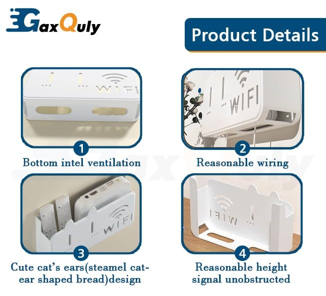 GaxQuly Self-Adhesive WiFi Storage Box, WiFi Router Holder Case Wall Mount-Universal Wall Shelf for Modem, Set-Top Box, Smart Devices-Space-Saving Cable Organizer Stand for Home & Office (Multicolor) 1