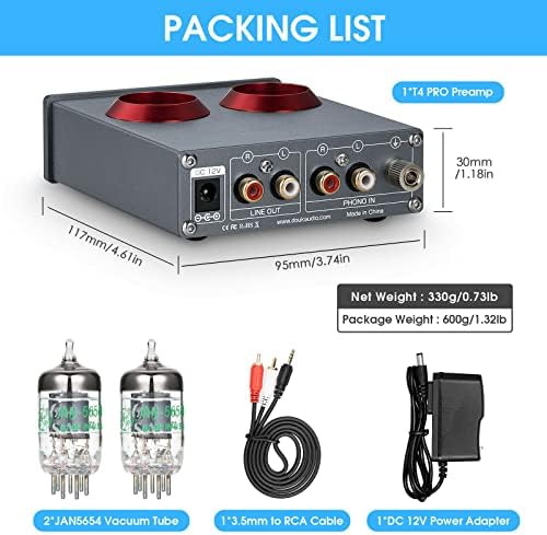 Douk Audio Mini GE5654 Valve Tube MM Phono Preamp Home Stereo Audio Turntable Pre-Amplifier Mini Desktop Headphone Amp (T4 PRO)