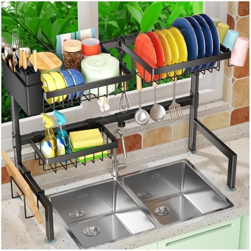 SNSLXH 2-Tier Over The Sink Dish Drying Rack, Kitchen Large Dish ...