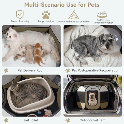 Image of Siedihit Dog Cat Playpen, Medium Puppy Pet Playpen, Dog Crate Tent Cage Indoor /Outdoor, Portable Pop Up Dogs Kennel Playpen with Carrying Case for Dogs /Cats /Rabbits (Khaki,Medium)