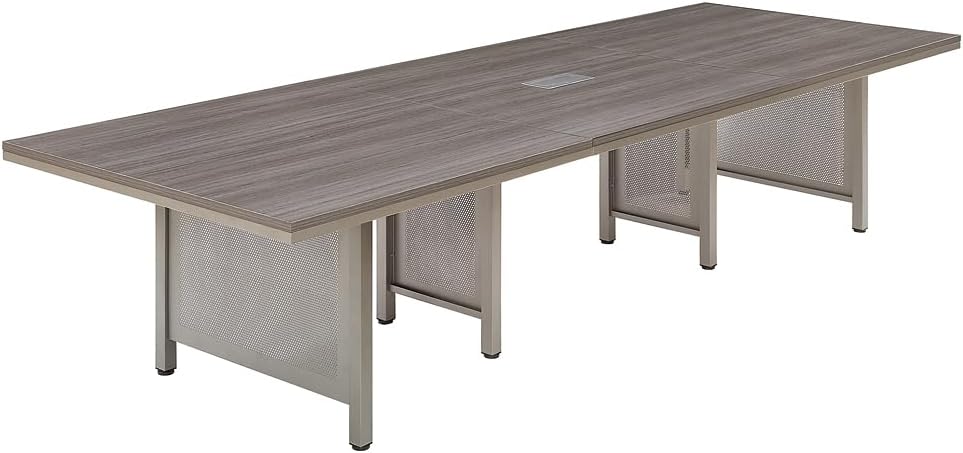 NBF 12' Expandable Conference Tables - Warm Ash Laminate Conference Room Tables - Steel Leg Office Meeting Table - Durable Training Table with Built in Power Module, Brown