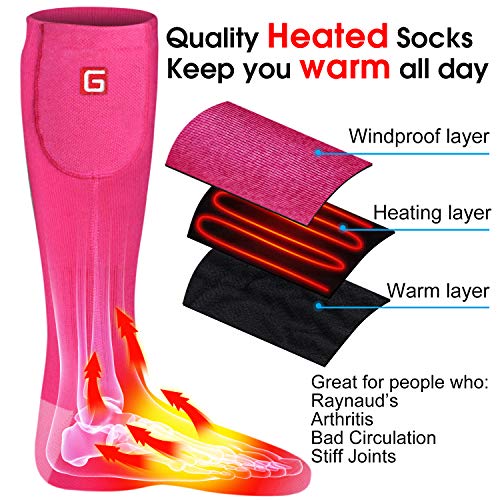 Men Women Electric Heated Socks,Rechargeable Battery Operated Heating Sox Kit,Embroidered Thermal Cotton Socks,Soft Winter Heat Insulated Stockings,Novelty Heated Sock For Sports& Outdoors(Pink,M) #TOP3
