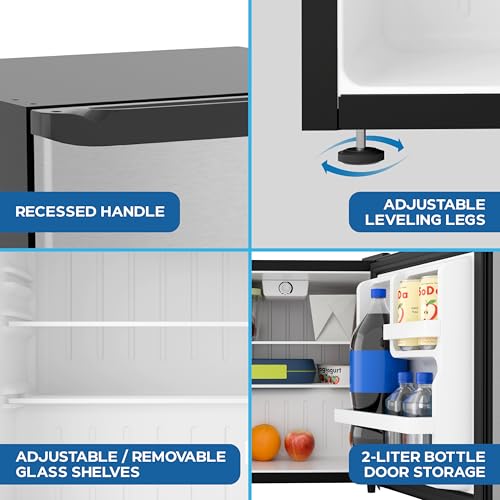 Image of Avanti Mini Fridge 1.6 Cu. Ft. Compact Refrigerator for Dorm, Office & Bedroom, Chiller Compartment, Glass Shelf, Reversible Door with Automatic Defrost, ENERGY STAR, Stainless Steel