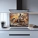 Tempered Glass Backsplash for Kitchen, Cowboy on Galloping Horse Design Glass Backsplash, Copper Look Backsplash for Kitchen Wall, Rustic Kitchen Backsplash, Easy to Install Stove Backsplash