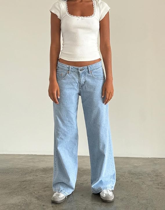 Women Y2K Low Rise Baggy Jeans Loose Fit Boyfriend Straight Wide Leg Denim Pants Streetwear Trousers Fall Outfits3