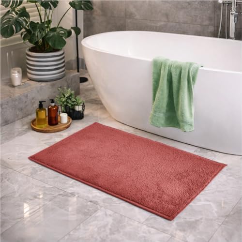Image of Welspun Arlo Bathroom Mat Anti Slip | Soft Absorbent Bathmat | Quick Dry Polyester Floor Mat for Bathroom | Anti Skid Bathmat | Machine Washable | 40 x 60 cm | Rose
