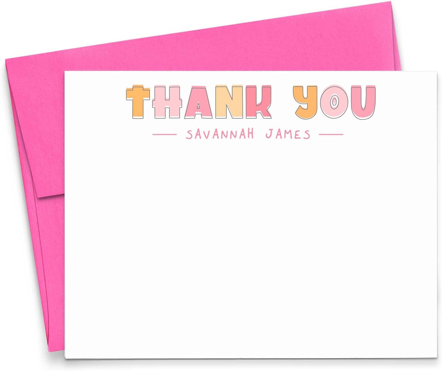Personalized Thank You Stationery for Girls, Personalized Stationery for Girls, Cute Stationary for Kids Thank You Notes, Kids Stationary with Envelopes, Your Choice of Quantity