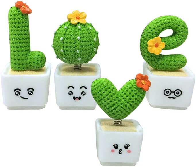 Keenso Ornament, Exquisite Fine Workmanship Mini Potted Resin Car Decoration with Swing Springs, for Car Dashboard Home Office Desk Decor (Love)