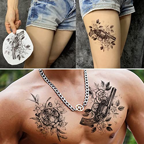 16 Sheets Tattoo Kit, Large Temporary Tattoos For Women And Men,Sexy 3D Realistic Flower Stickers Waterproof Mermaid Whale Fox Tiger Cupid Arrow Tattoo，Fake Tattoo | Roarhowl Tattoo #TOP2