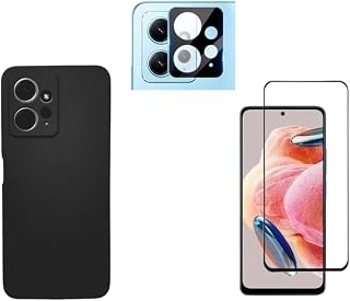 Capa capinha Para Xiaomi Redmi Note 12 4G Silicone Aveludada + Pelicula 3D + Pelicula de Camera Premium (preto)