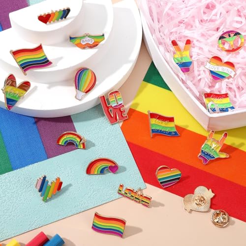 Image of SANNIX 60Pcs Pride Pins, Rainbow Pins Bulk Enamel LGBTQ Lapel Pin Gay Pride Heart Flag Brooch Pin for Clothes Bags Hats Accessories, 20 Styles