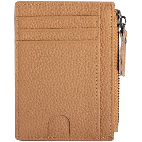 Image of Slim Wallet for Women Small Leather RFID Blocking Credit Card Holder Minimalist Front Pocket Wallet with Coin Purses & Pouches,Brown