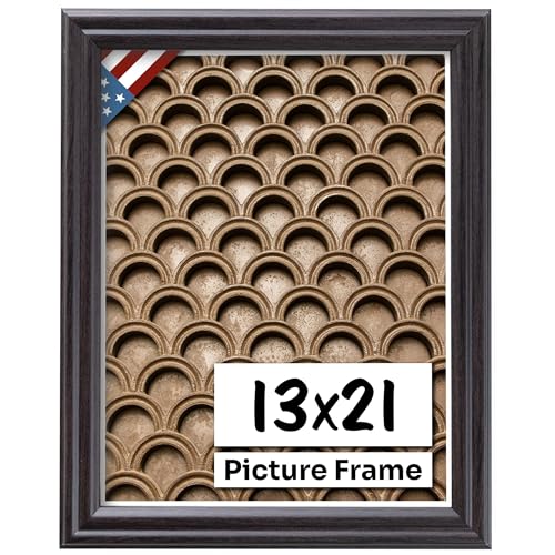 Coffee Brown 13x21 Picture Frame .75" Inch Wide - Dark Brown Wall Decor Handmade Solid Wood Frames with Preinstalled Hangers and UV Blocking Plexiglass 21x13 Frame